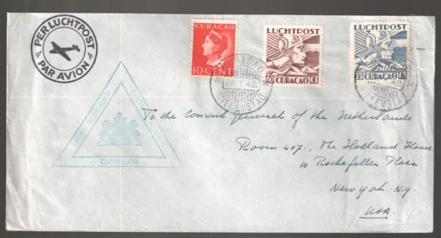 100 Curacao 1942  censored cover airmail to CONSUL GENERAL NETHERLANDS New York