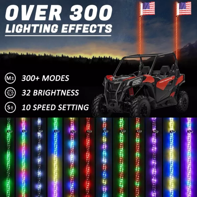 Antenna con luci a frusta APP LED RGB 2X 2ft con bandiera per Polaris UTV ATV L3 3