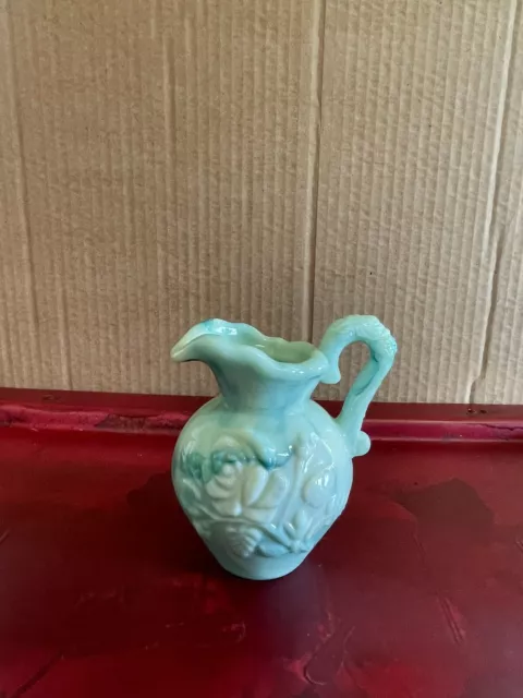 Vintage 1970's Avon Turquoise Blue Green Milk Glass Pitcher Perfume Bath Bottle