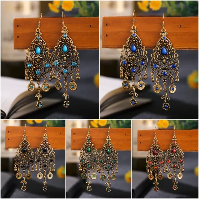 Women Boho Ethnic Gold Plated Ear Hook Drop Dangle Earrings Wedding Jewelry Gift