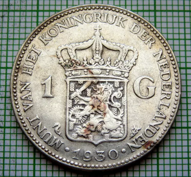 Netherlands Wilhelmina 1930 1 Gulden, Silver