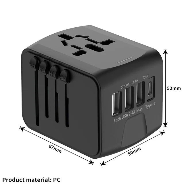 World Wide Travel Adapter Multi Plug Universal Charger UK EU AU US USB Port AC