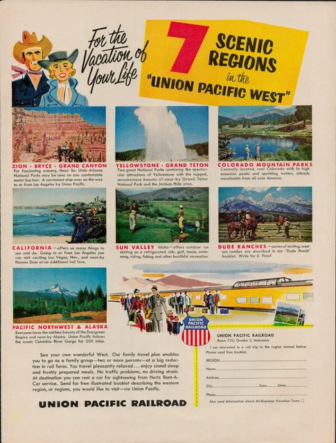 1955 Union Pacific Railroad Rail Train Vintage Print Ad California Colorado USA