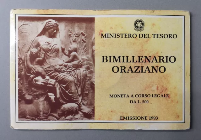 BIMILLENARIO ORAZIANO MONETA Argento Lire 500 EMISSIONE 1993 FDC