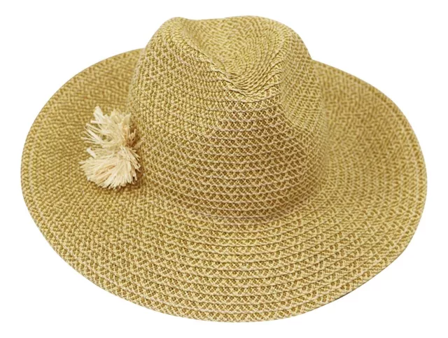 August Hats Packable Flower Fields Large Brim Fedora Sun Hat Beige #3180