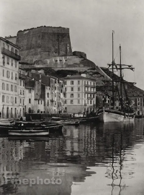 1927 Vintage FRANCE Bonifacio Mediterranean Sea Ship Port Photo Art By HURLIMANN