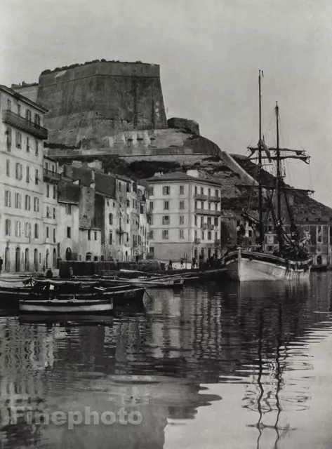 1927 Vintage FRANCE Bonifacio Mediterranean Sea Ship Port Photo Art By HURLIMANN