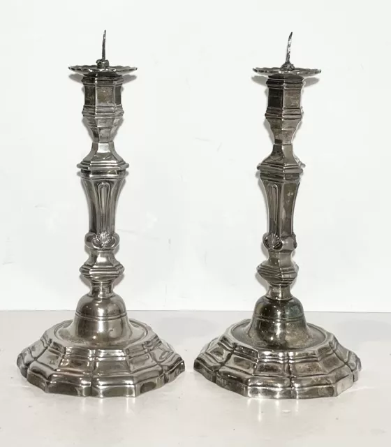 Pair of Regency Style Candlesticks Modified For Lamp Silver Shells