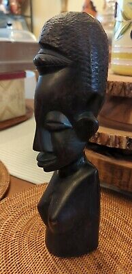 Original Kenyan Hand Carved African Woman Bust Head Ebony Wood Vintage