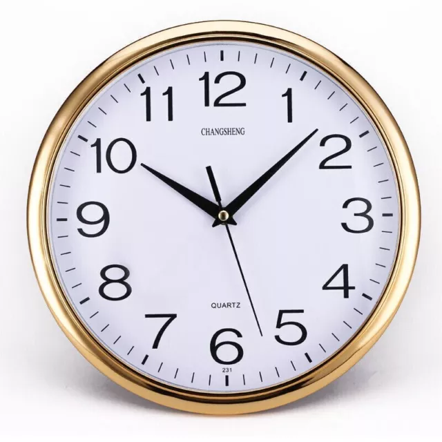 Silent Wall Clock White & Gold 30cm Non-Ticking Kitchen Laundry Office Ornament