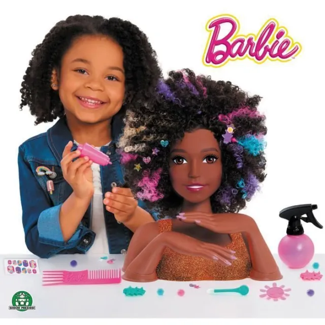 Barbie Doll Head pour les jouets de coiffure, Kit de jouets de salon de  coiffure et jouets de maquillage pour petites filles, poupée de tête de  coiffage avec sèche-cheveux, miroir, brosse cosmétique