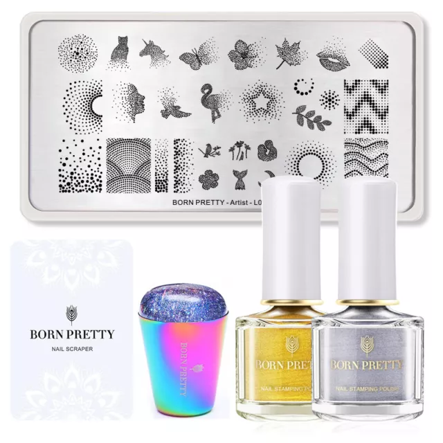 BORN PRETTY Nail Stamping Kit Stamp Polish Plate Nail Stamper Scraper Kit Set