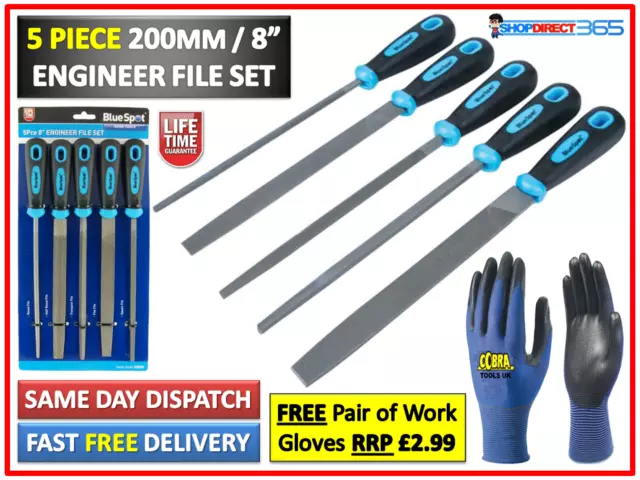 5pc 8" Engineers File Set Metal Round Flat Triangular Half Round Square UK 22654