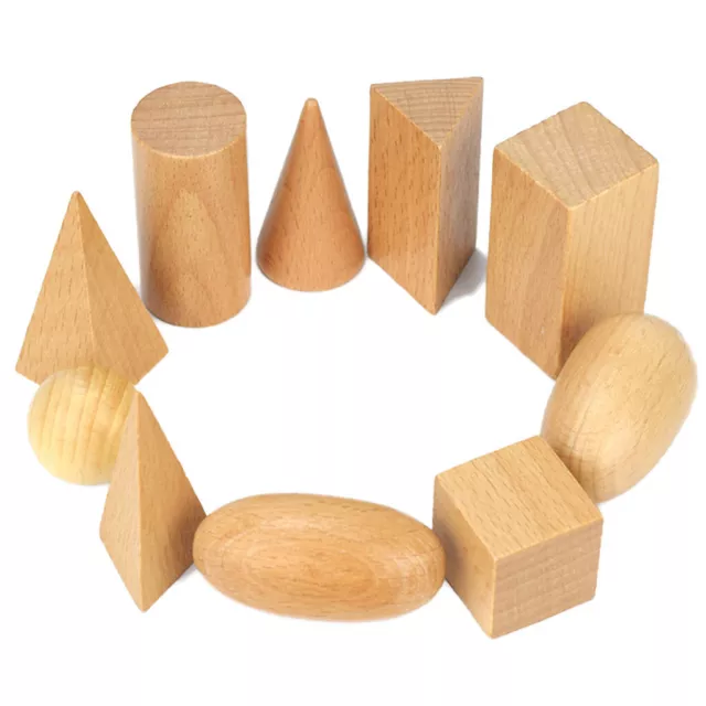 Montessori Polished Wooden Geometric Solids Blocks, 3D Shapes (Set of 10)