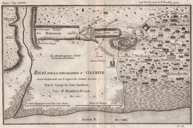 ANCIENT GREECE. "Topographie d'Olympie". Olympia. BARBI� DU BOCAGE 1790 map