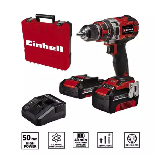 Einhell TE-CD 18/50 Trapano avvitatore a percussione 18V  Li-i BL con 2 Batterie