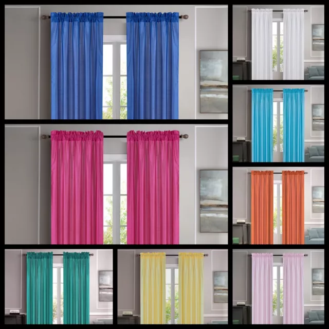 2Pc Faux Silk Solid Tone Assorter Color Window Curtain Panel Rod Pocket (Mr2)