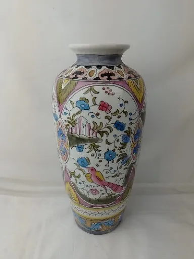 Vintage Vase Hand Painted 30cm H Animals Birds Flowers Portuguese