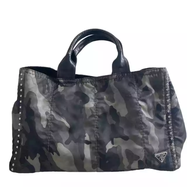 PRADA Tessuto Studded Camouflage Large Nylon Tote Bag