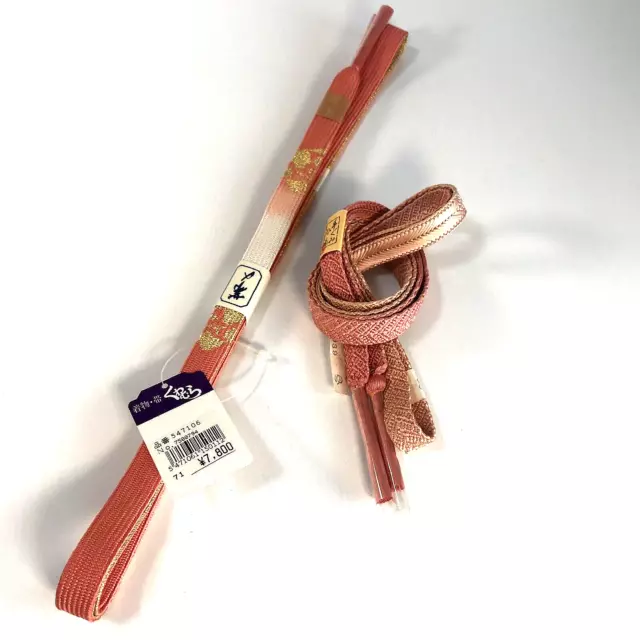 Unused VINTAGE JAPANESE KIMONO  HAND-TIED SILK OBIJIME CORD set of two  (C05)