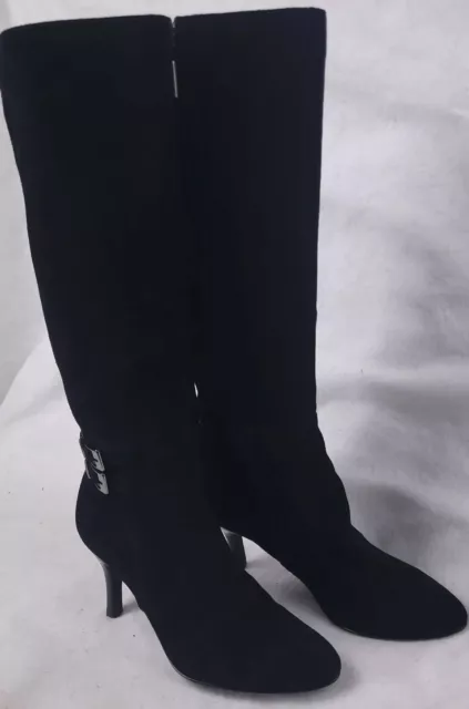 Calvin Klein Womens size 9M black Suede leather knee High Boot heels.