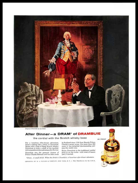 1957 Drambuie Scotch Whisky Vintage PRINT AD Empress Chinchilla Art Leo Ritter