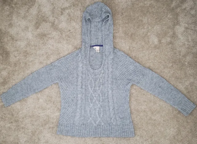 DKNY Jeans Knit Cable Soft Warm Hooded Sweatshirt Women Size Medium Gray