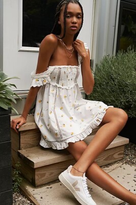 NWT FREE PEOPLE X FOR LOVE AND LEMONS Sz L LEANNE MINI SLIP DRESS