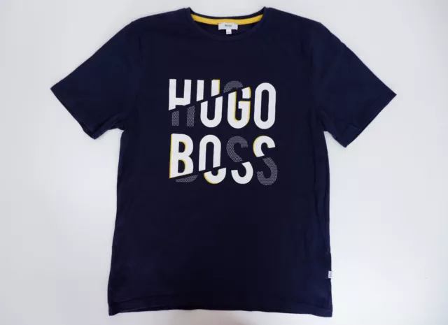 Hugo Boss Boys T Shirt Top Age 14 Yrs Navy Blue Logo Print Short Sleeve