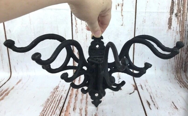 Vtg Wall Mount Coat Hook Rack Cast Iron Black Victorian Swinging Arm Farmhouse