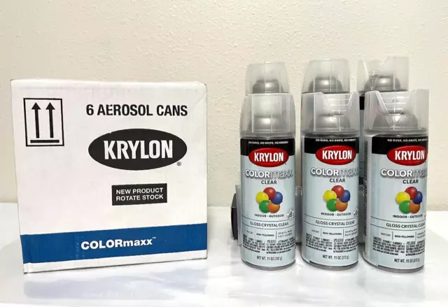 6 X Krylon COLORmaxx ~  Gloss Crystal Clear ~ Spray Paint  #  5515 Factory Case