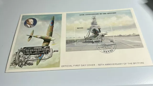 1986 50th Anniversary of the Spitfire fighter plane cover Nevis 6 Dollar Stamp