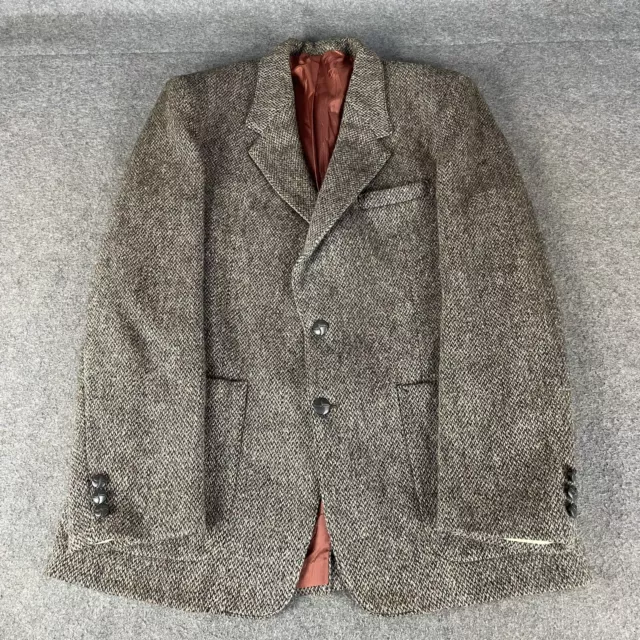 HARRIS TWEED Jacket Mens 38R Brown Weave Blazer Country Herringbone Vtg GREAT