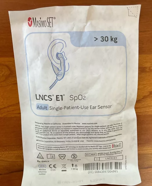 Masimo SpO2 Single Patient-Use Ear Sensor LNCS E1, Lot of 10; Brand New; 2026