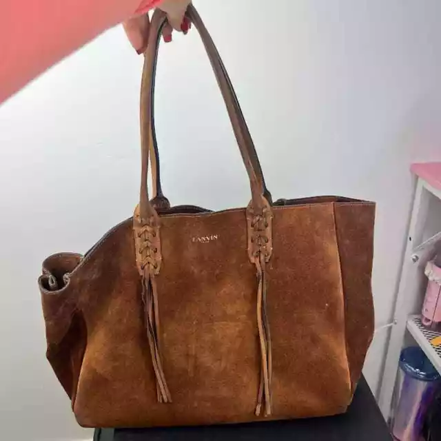 LANVIN Medium Suede Tassel Tote Bag in Brown 2