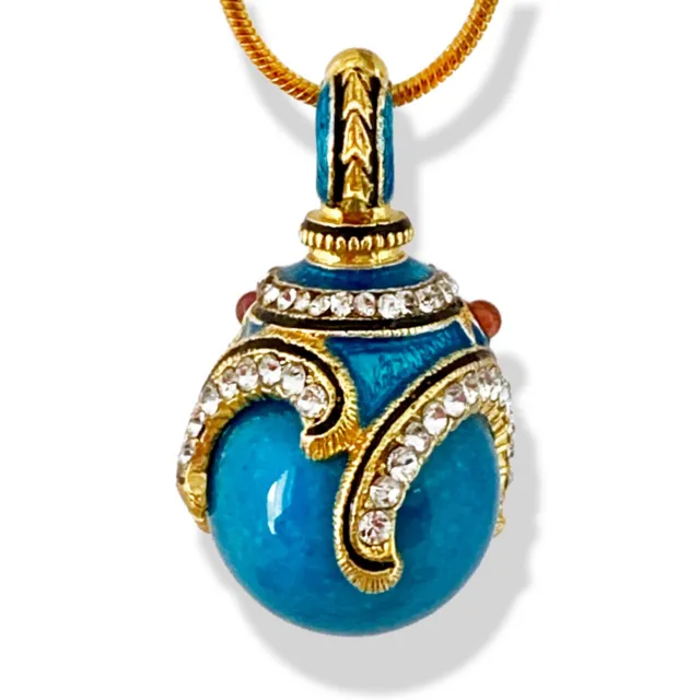 Turquoise Sterling Silver Faberge Egg Pendant Crystals Enamel Gold-plate Chain