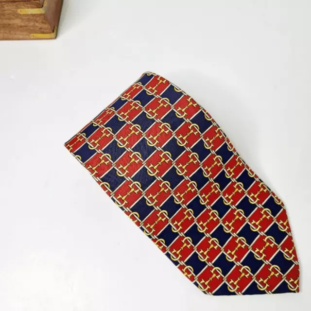 Paola Gucci Mens Tie Blue Red Checkered Horsebit Silk Vintage