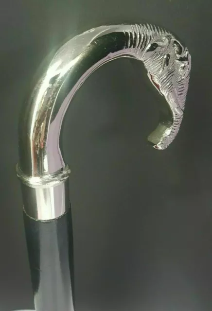 DESIGNER ELEPHANT HEAD Handle Wooden Silver Brass Walking Stick