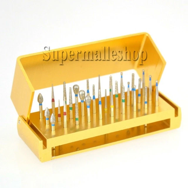 Dental 30Pc Diamond Burs Drill + Disinfection Block High Speed Handpieces Holder