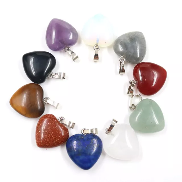 Natural Heart Pendant Gemstone Necklace Crystal Quartz Stone Chakra Healing Gift 2