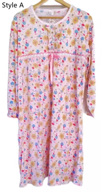 Women's Plus Size Poly-Cotton Long Sleeve Nighty Night Dress Pyjamas Sleepwear