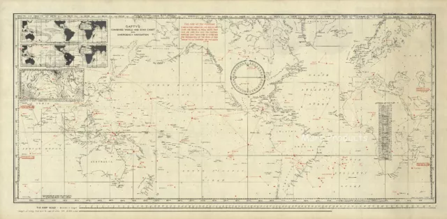 World and Star Chart Map Nautical Navigation Astronomy Poster Vintage 24x49