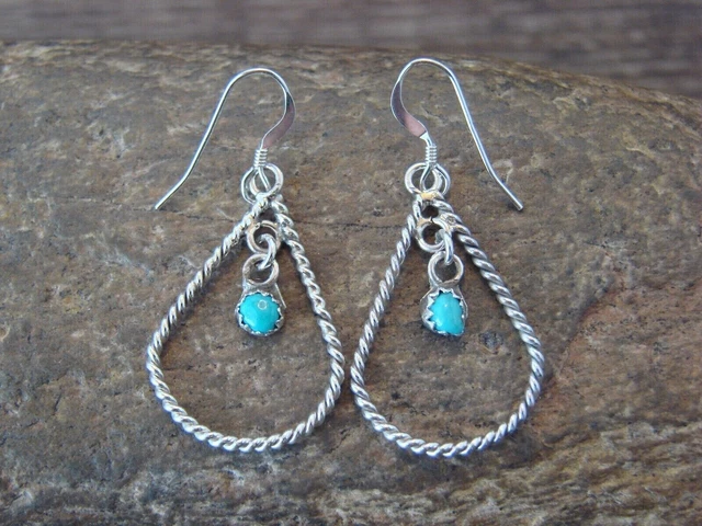 Navajo Indian Sterling Silver Turquoise Hoop Dangle Earrings Antique gift items