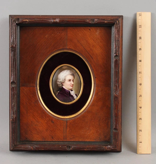 Antique Grand Tour Miniature Porcelain Painting MOZART, Carved Walnut Frame Antique Grand Tour Miniature Porcelain Painting MOZART, Carved Walnut Frame