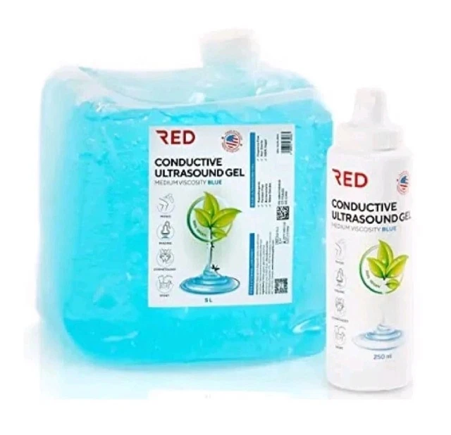 5 Liters Red Conductive Ultrasound Gel Medium Viscosity Blue 100% Vegan