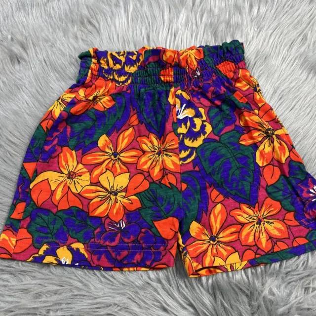 Vintage 90s Girls Cotton Floral Purple Orange Green Shorts