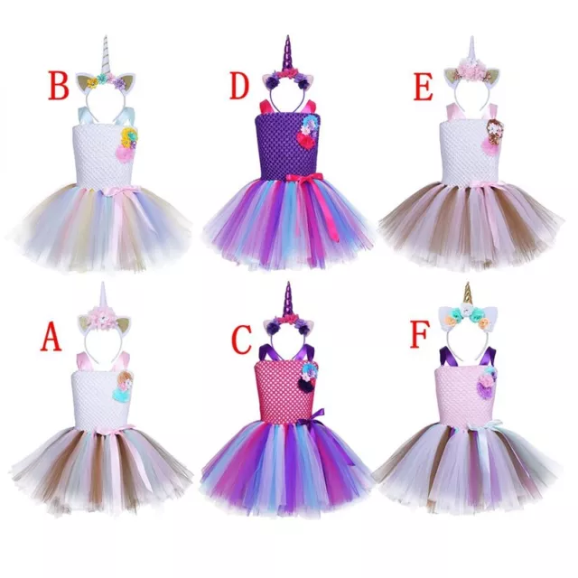 Kids Rainbow Tutu Dress Toddler Girls Princess Birthday Mesh Dress Fancy Costume