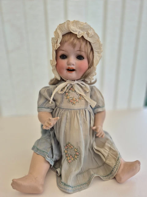 POUPEE ERNST HEUBACH TETE PORCELAINE MARQUE 1902 2 CHEVEUX NATURELS HAUT 55 CM