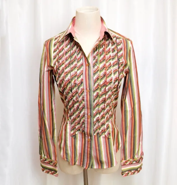 Paul Smith Blouse Striped Frill Multi-color Long Sleeve Elaborate Size 40 XS