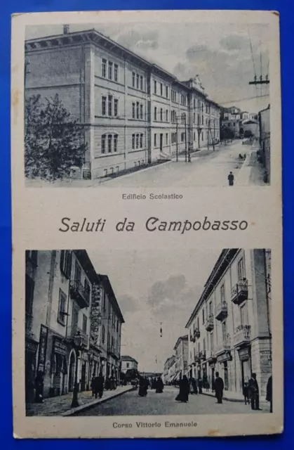 Cartolina D'epoca Saluti Da Campobasso Vedutine Scuola C.so Vittorio Viagg. 1927